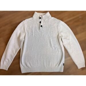 Chaps Men's Medium Pullover Sweater 1/4 Button Mock Neck Cream Fair Isle Cotton